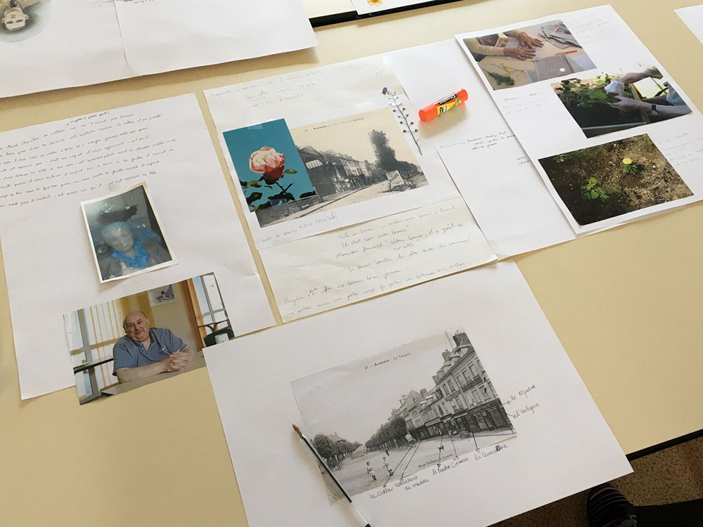 Vue d'atelier, Antoine Seiter, Valéria Monaldi, Je, tu, nous, le grand album, À l'Ehpad Résidence du Duc d’Aumale et Lefebvre-Blondel-Dubus à Gaillefontaine, avril 20217